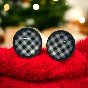 Black and White Plaid 12mm Earring Studs